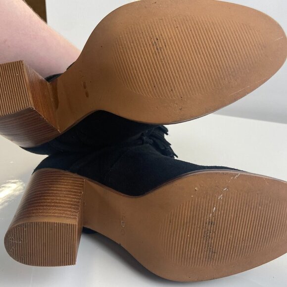 ALDO Suede Ankle Boots Stacked Heel Wrap Tassel Detail Black Women's US 8.5 NWOT - Picture 8 of 14